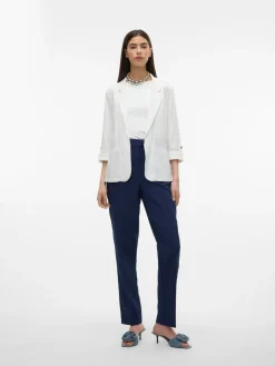 VERO MODA Linen Blend 3/4 Sleeve Jacket White New