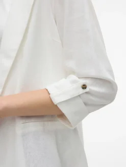 VERO MODA Linen Blend 3/4 Sleeve Jacket White New