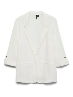 VERO MODA Linen Blend 3/4 Sleeve Jacket White New