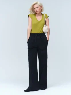 Next Pintuck Wide Leg Denim Joggers Washed Black Sale