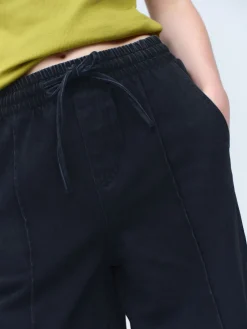 Next Pintuck Wide Leg Denim Joggers Washed Black Sale