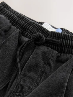 Next Pintuck Wide Leg Denim Joggers Washed Black Sale