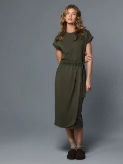 Next Jersey Sarong Tie T-Shirt Dress Washed Khaki Green Discount