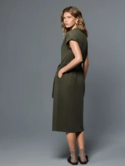 Next Jersey Sarong Tie T-Shirt Dress Washed Khaki Green Discount