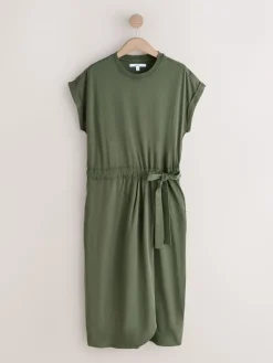 Next Jersey Sarong Tie T-Shirt Dress Washed Khaki Green Discount