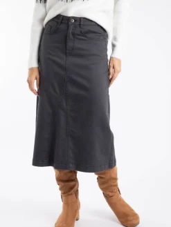 Weird Fish Black Juda Longline Denim Skirt Sale