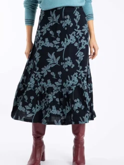 Weird Fish Minnerve Tiered Printed Midi Skirt Blue Sale