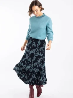 Weird Fish Minnerve Tiered Printed Midi Skirt Blue Sale