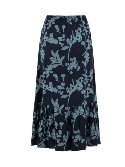 Weird Fish Minnerve Tiered Printed Midi Skirt Blue Sale