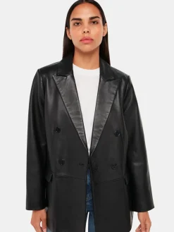 Whistles Aliza Waisted Leather Black Blazer