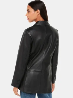 Whistles Aliza Waisted Leather Black Blazer