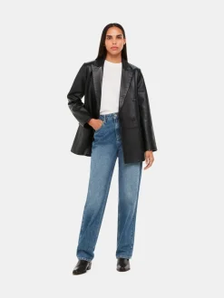 Whistles Aliza Waisted Leather Black Blazer