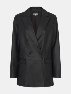 Whistles Aliza Waisted Leather Black Blazer