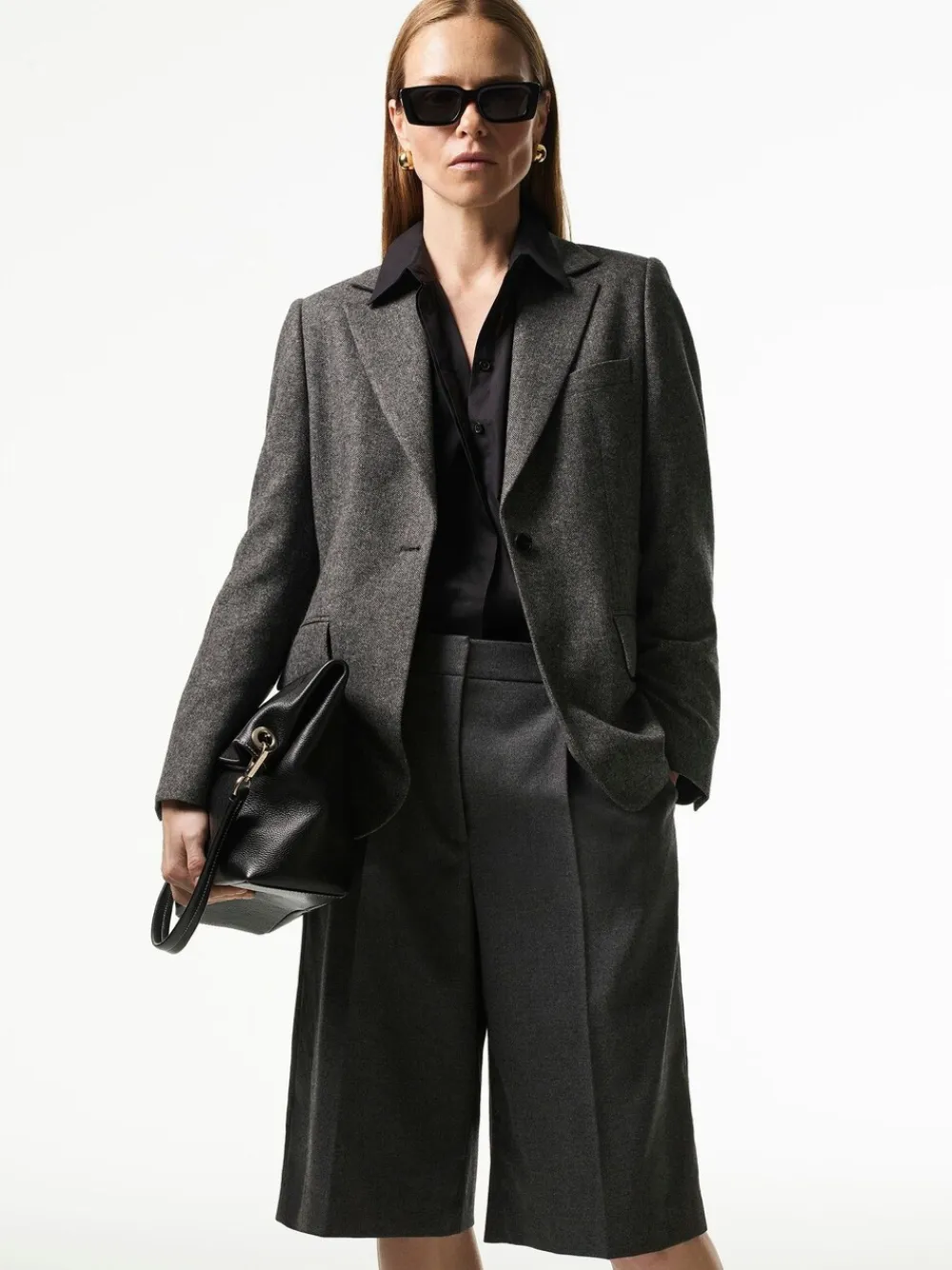 Whistles Grey Herringbone Wool Blend Blazer Clearance