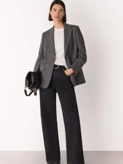 Whistles Grey Herringbone Wool Blend Blazer Clearance