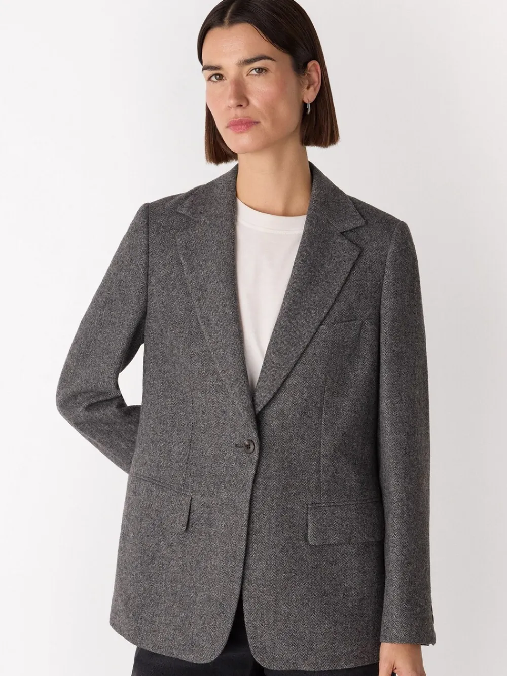 Whistles Grey Herringbone Wool Blend Blazer Clearance