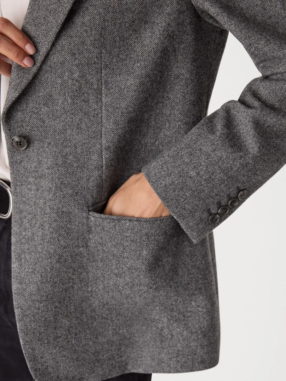 Whistles Grey Herringbone Wool Blend Blazer Clearance