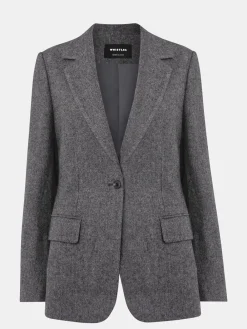 Whistles Grey Herringbone Wool Blend Blazer Clearance
