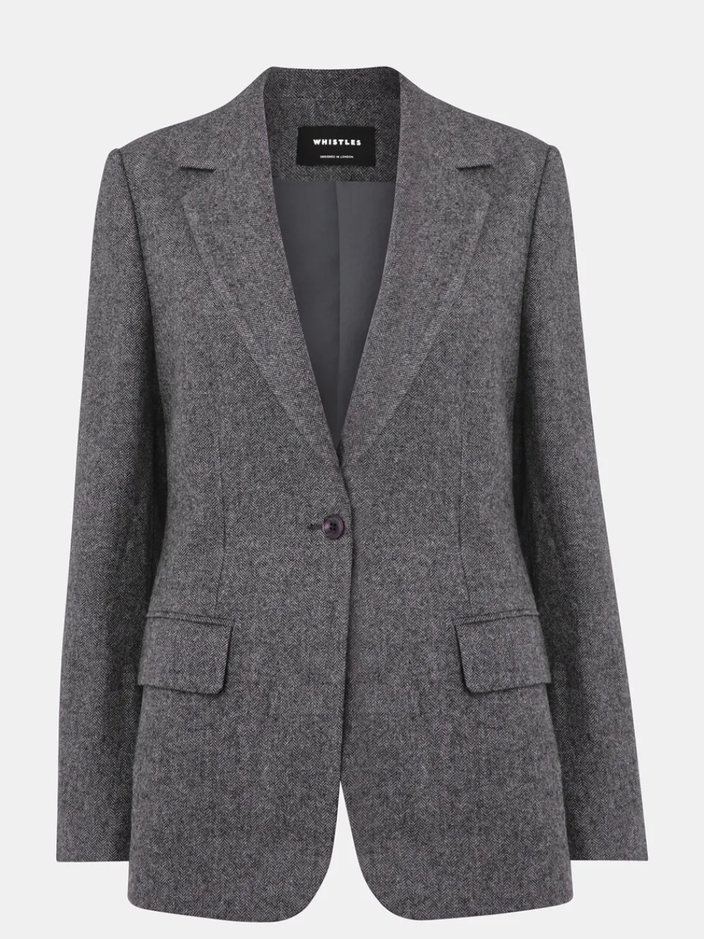 Whistles Grey Herringbone Wool Blend Blazer Clearance