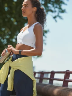 Next B-GG Active Sports High Impact Dry Tech Zip Front Bra White Best