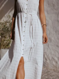 Next White Button Through Tie Waist Sleeveless Maxi Dress