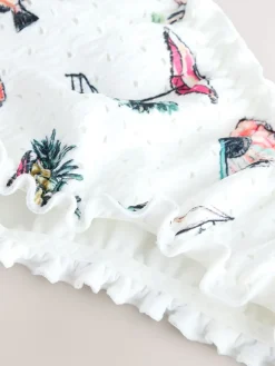 Next White Conversational Broderie Brazilian High Leg Bikini Bottoms Clearance