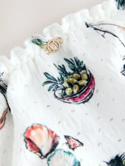 Next White Conversational Broderie Brazilian High Leg Bikini Bottoms Clearance