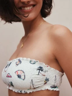 Next White Conversational Broderie Bandeau Bikini Top Sale