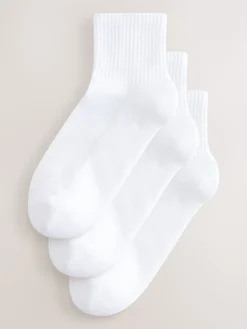 Next Cushion Sole Ribbed Sport Cropped Ankle Socks 3 Pack With Arch Support White Hot