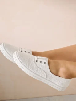 Next Embroidered Laceless Canvas Slip On Trainers White Online