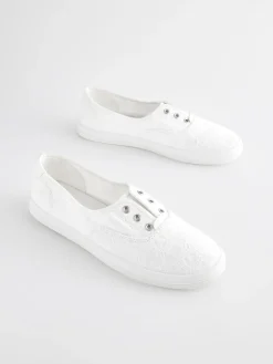 Next Embroidered Laceless Canvas Slip On Trainers White Online