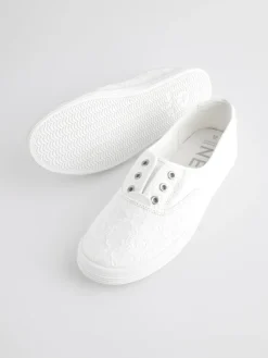 Next Embroidered Laceless Canvas Slip On Trainers White Online