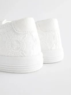Next Embroidered Laceless Canvas Slip On Trainers White Online