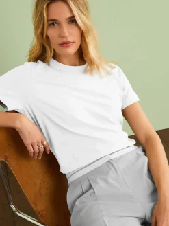 Next White Essential Pure Cotton Short Sleeve Crew Neck T-Shirt Sale