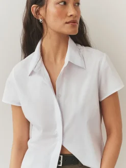 Next White Fitted Stretch Essential Short Sleeve Shirts 2 Pack Online