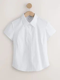 Next White Fitted Stretch Essential Short Sleeve Shirts 2 Pack Online