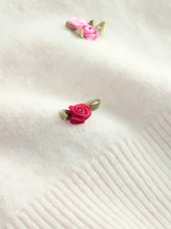 Next Puff Sleeve Knitted Top White Floral Detail