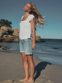 Next Flutter Sleeve Button Front Top With Linen White