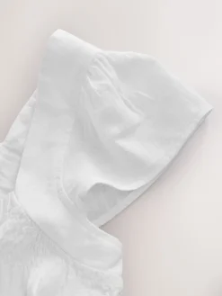 Next Flutter Sleeve Button Front Top With Linen White