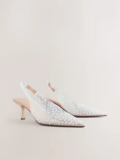 Next Forever Comfort® Point Toe Vinyl Jewel Detail Sling Back Heels White Best