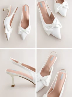 Next Forever Comfort® Wedding Satin Bow Pointed Toe Slingback Heels White Online