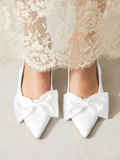 Next Forever Comfort® Wedding Satin Bow Pointed Toe Slingback Heels White Online