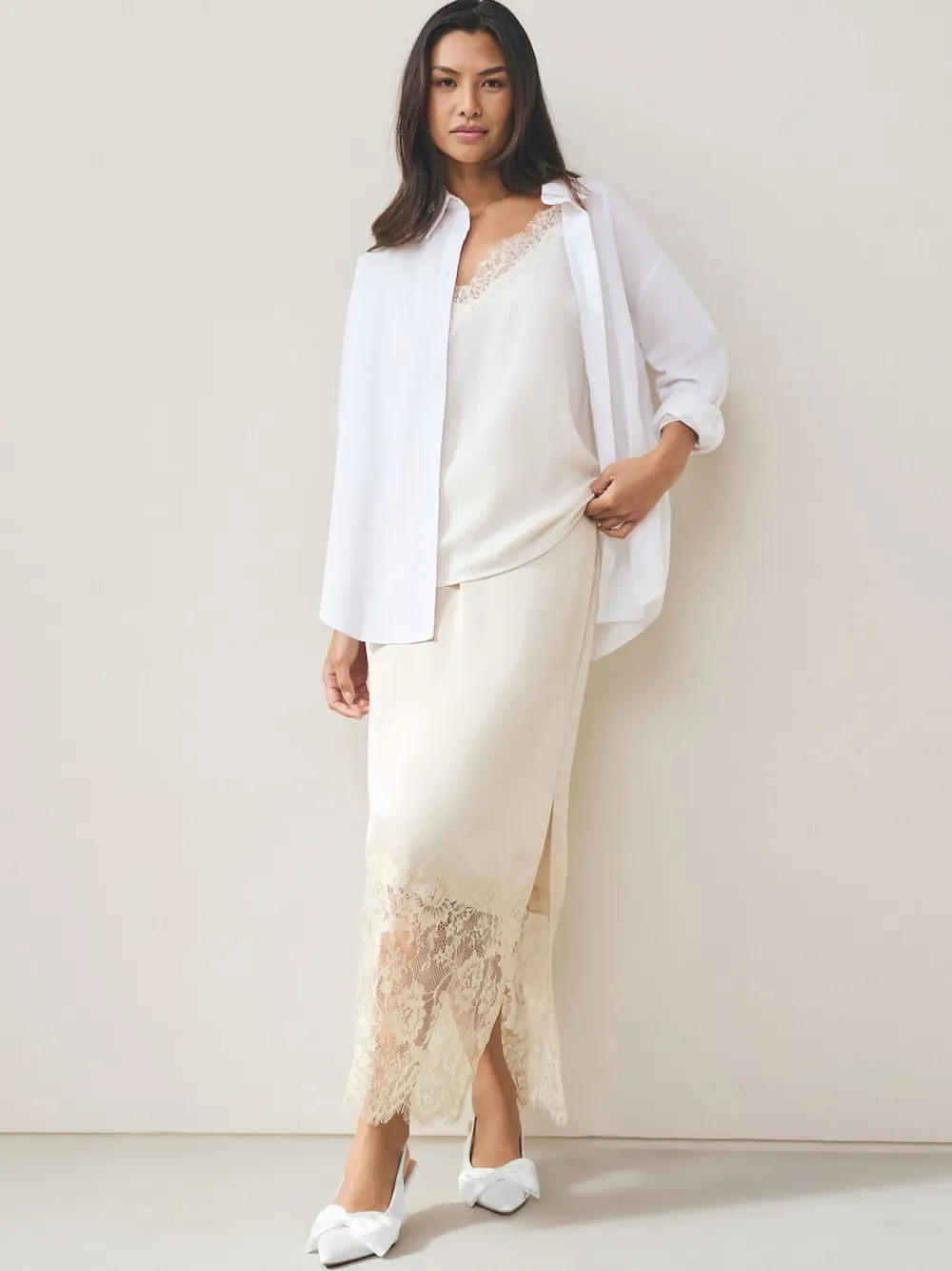 Next Forever Comfort® Wedding Satin Bow Pointed Toe Slingback Heels White Online