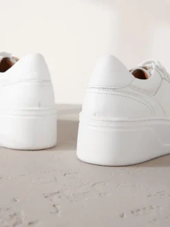 Next Lace Up Signature Premium Leather Chunky Wedge Lace-Up Trainers White Outlet