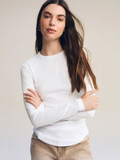 Next White Long Sleeve Ribbed Crew Neck Top Sale