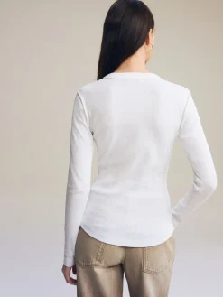 Next White Long Sleeve Ribbed Crew Neck Top Sale