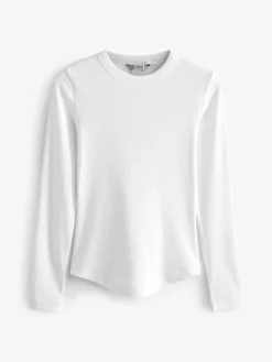 Next White Long Sleeve Ribbed Crew Neck Top Sale