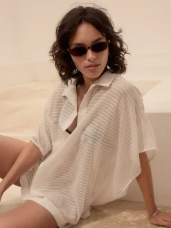 Next Longline Overhead 100% Cotton Shirt Cover-Up White New