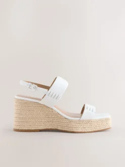 Next Premium Leather Craft Wedge Heels White Discount