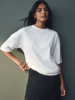 Next White Relaxed Fit Heavyweight Longline T-Shirt